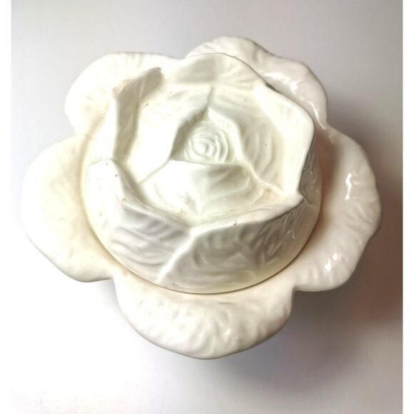 Cabbage Leaf White Trinket Container Hand Made 1975 Signed Jennifer Colangelo - Picture 2 of 16